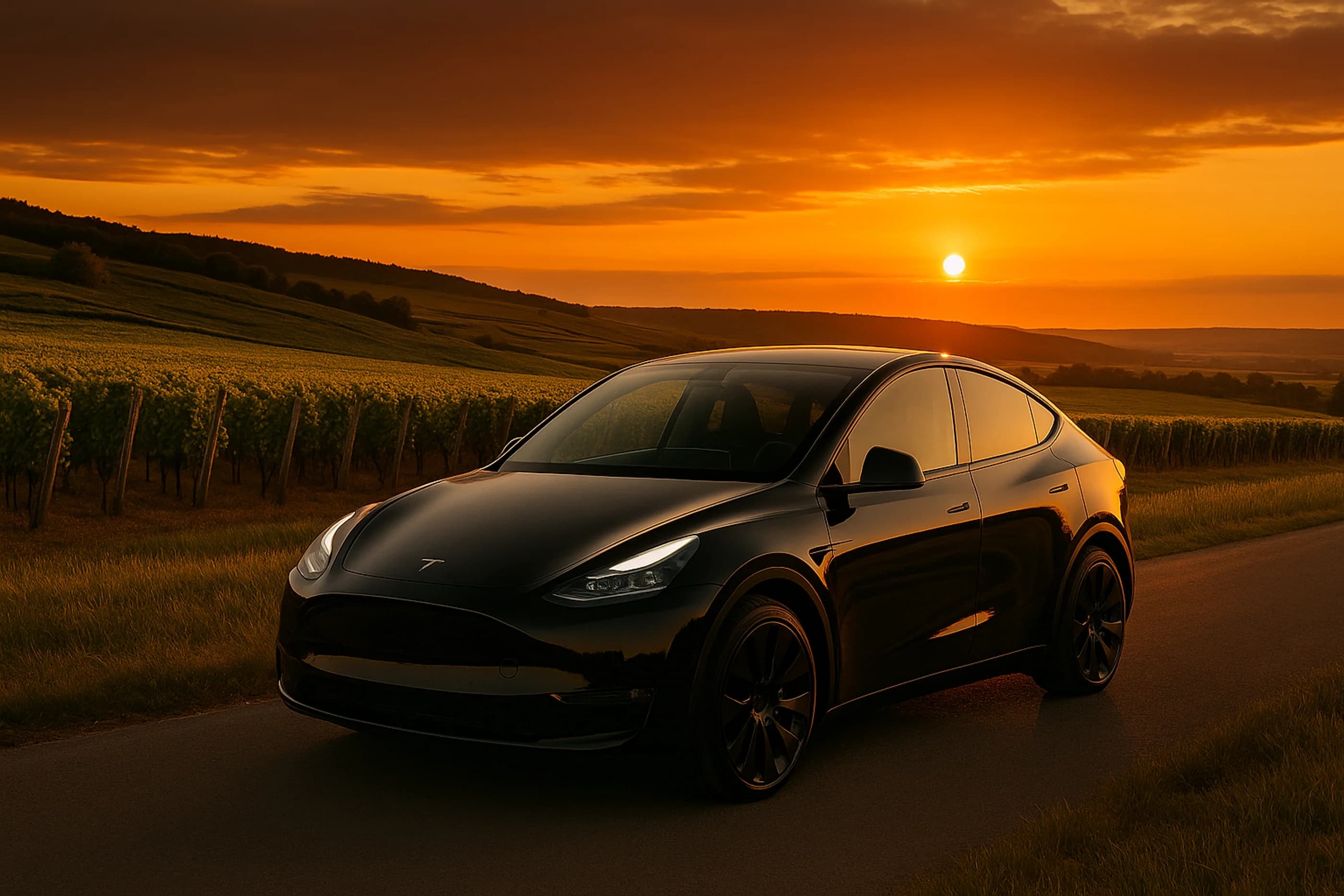 Tesla noire premium dans les vignes