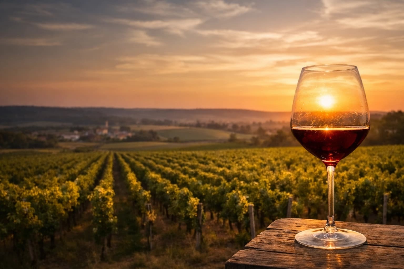 Vignobles de Bourgogne au coucher du soleil